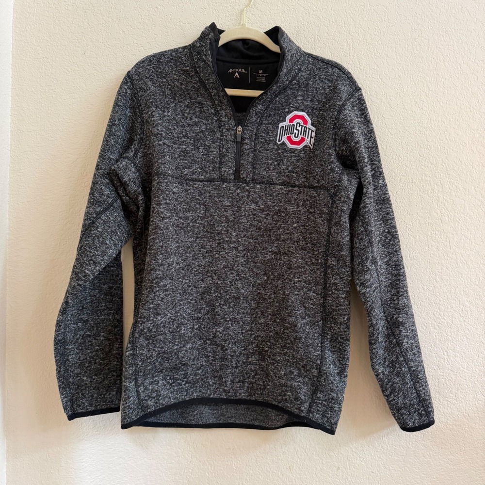 Antigua Ohio State Buckeyes Mens Medium Quarter Zip Pullover Heather Gray